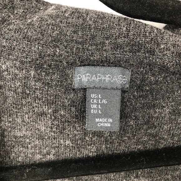 Paraphrase open front hooded cardigan sweater patchwork wool colorblock gray L - Picture 2 of 10